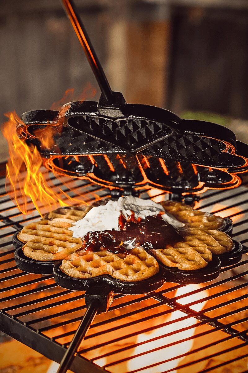 Waffeleisen aus Gusseisen für das Lagerfeuer beim Camping