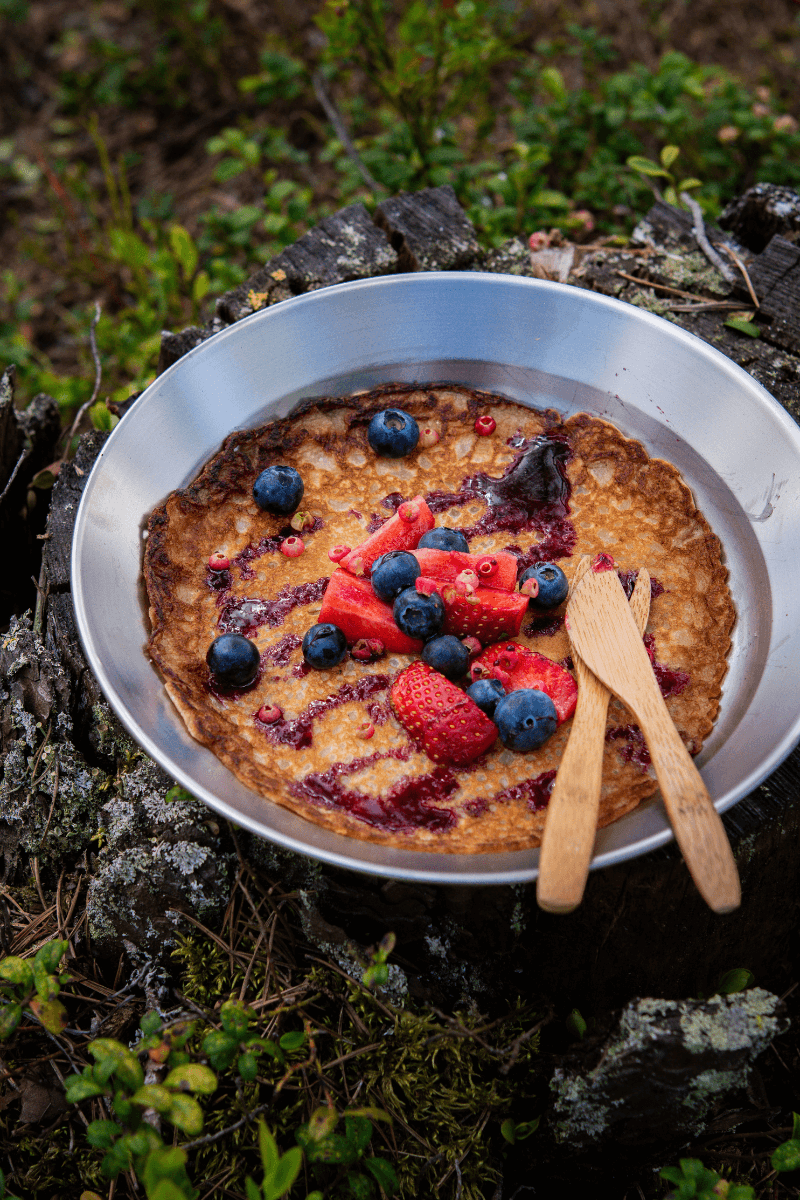 Freiluft Pfannkuchen von Dalum ideal für outdoors Eierkuchen mit Beeren