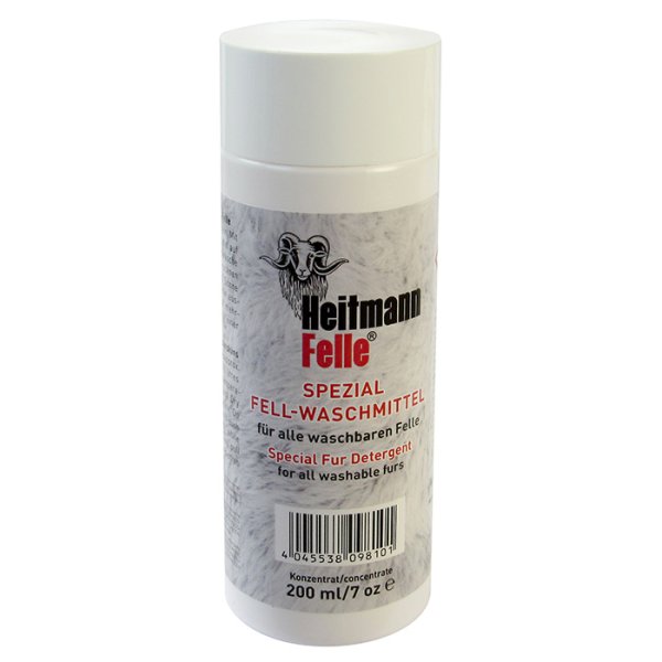 HEITMANN Spezial-Fell-Waschmittel in einer weißen Flasche vor weißem Hintergrund