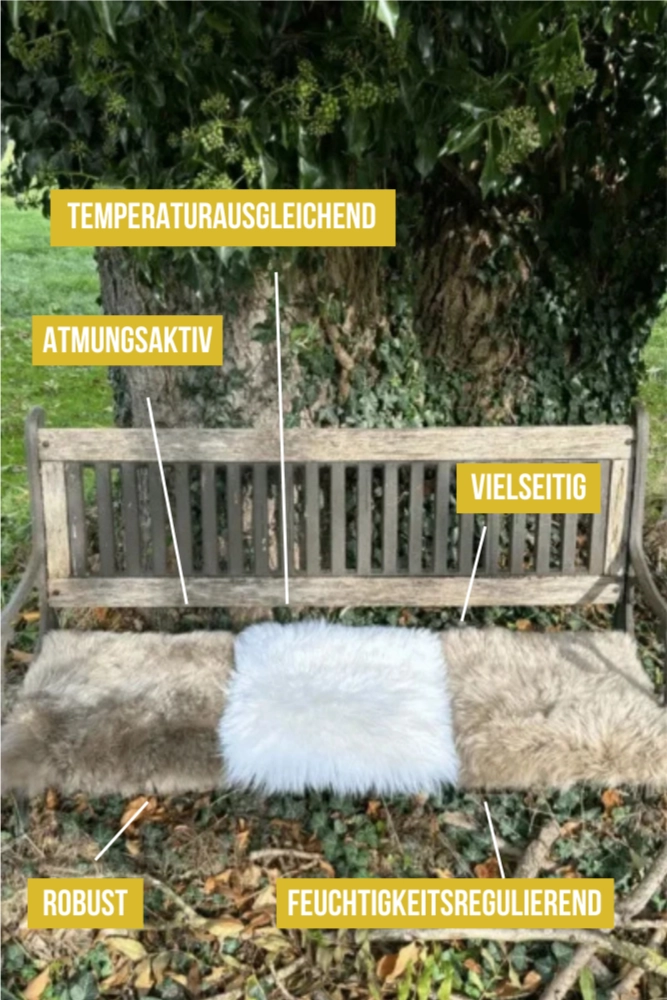 Beschriftetes Fell S eckig – kuscheliges Fell als weiche Unterlage für draußen und zuhause