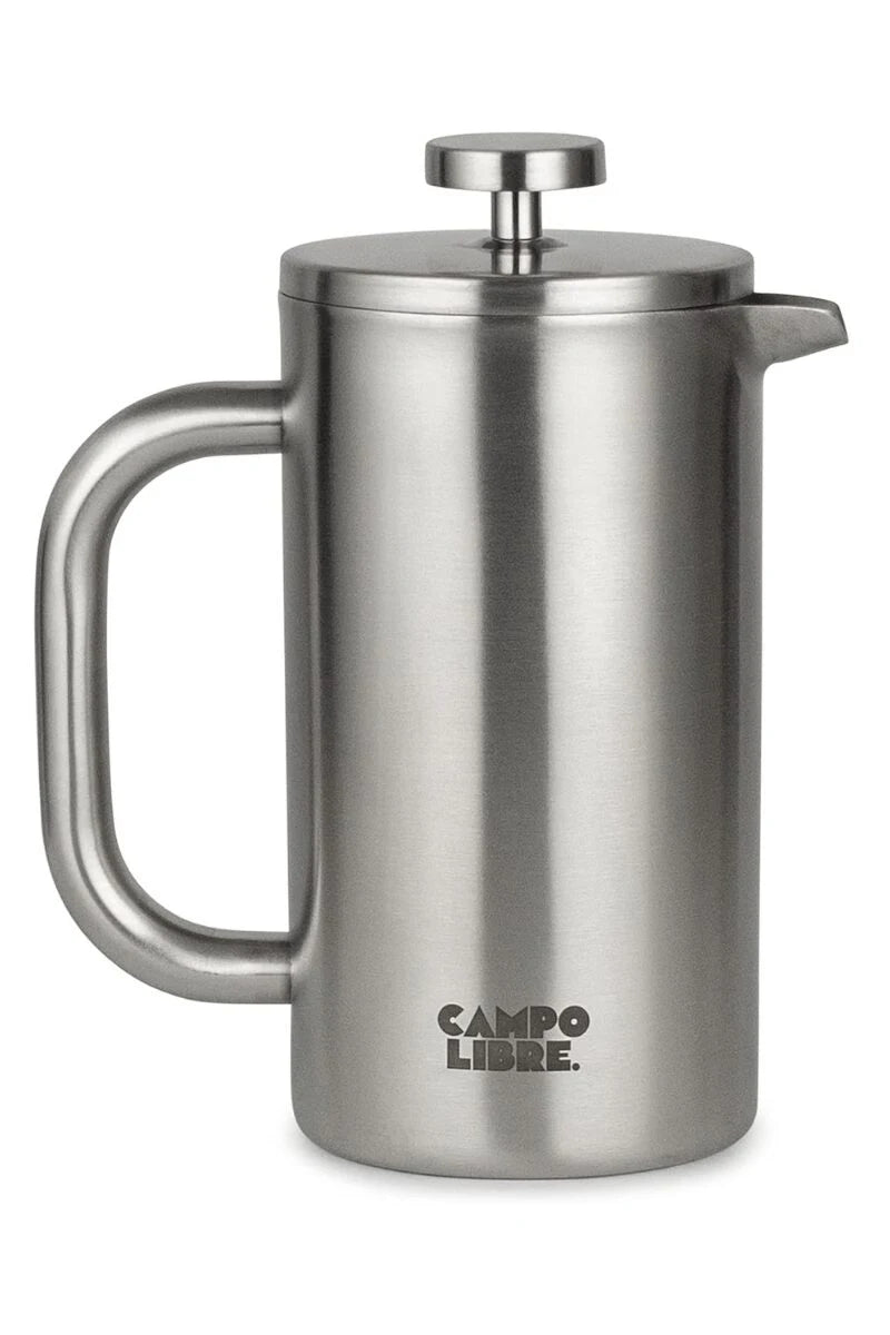 Campo Libre French Press Giorgio 600ml aus Edelstahl – Freistelleransicht der robusten, doppelwandigen Isolier-Kaffeepresse für Camping, Vanlife und Outdoor
