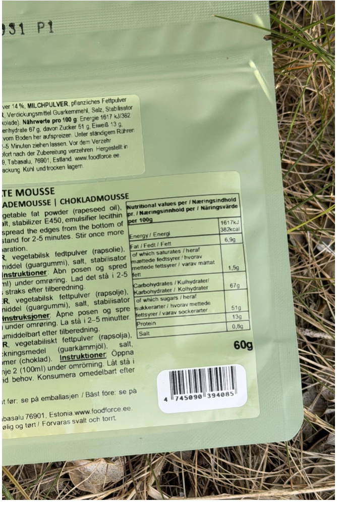 Food Force Schoko Mousse 60 g als schnelles Trekking-Dessert mit Kakao für Camping und Outdoor-Abenteuer