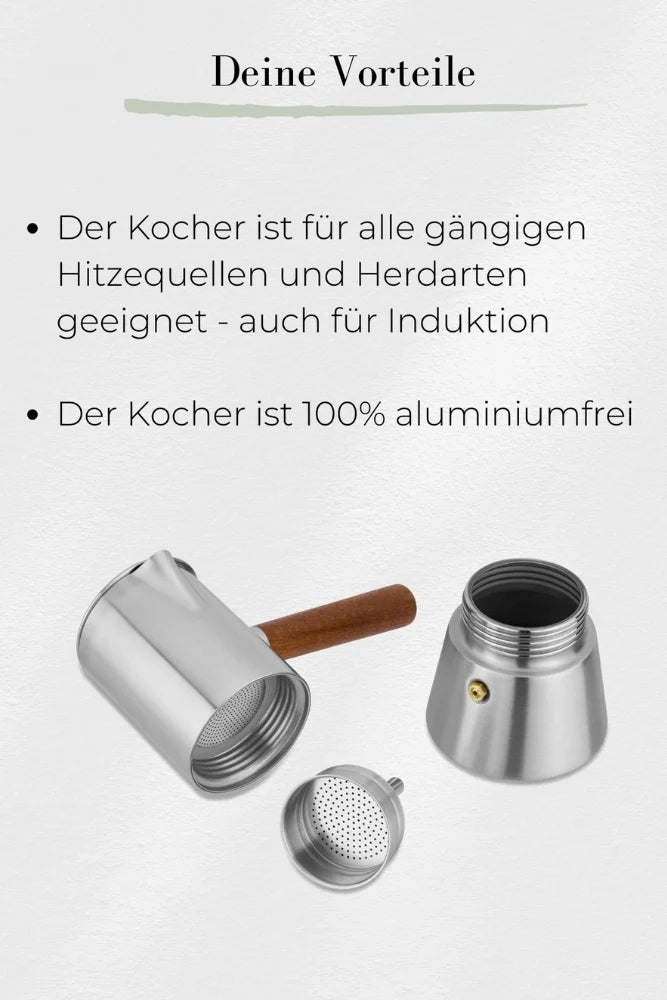 Lambda Coffee Espressokocher aus Edelstahl mit Vorteilen fuer Camping Outdoor und Vanlife Kaffee