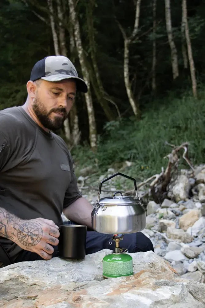 Lambda Coffee Wasserkessel Geysir 1 L aus Edelstahl – tragbarer Outdoor- und Bushcraft-Kessel für Camping & Kaffeezubereitung in der Natur