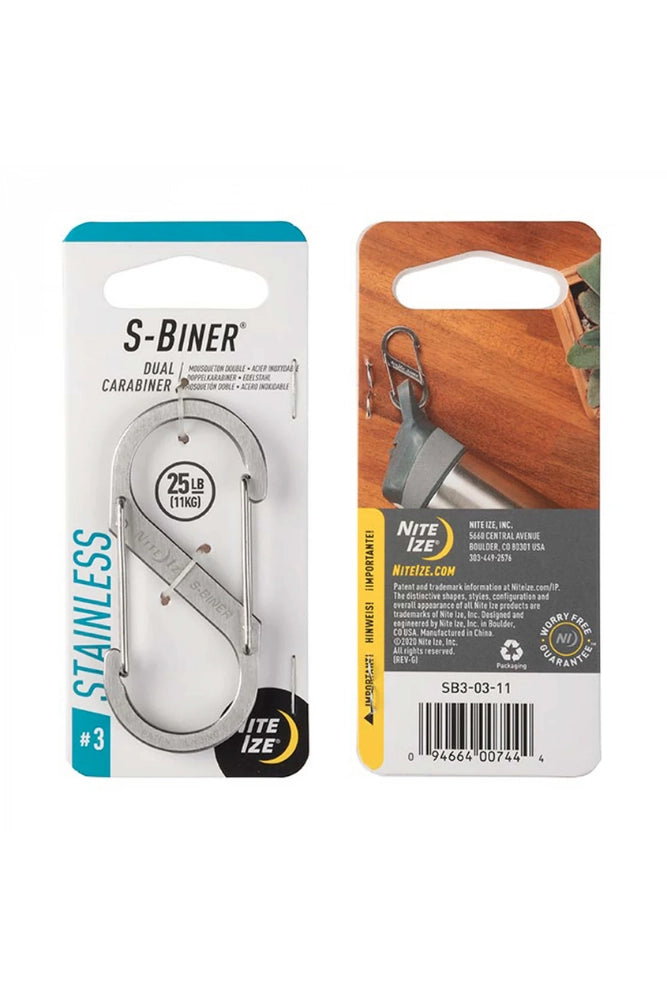 Nite Ize S-Biner Edelstahl Größe 3 – vielseitiger Outdoor Doppelkarabiner