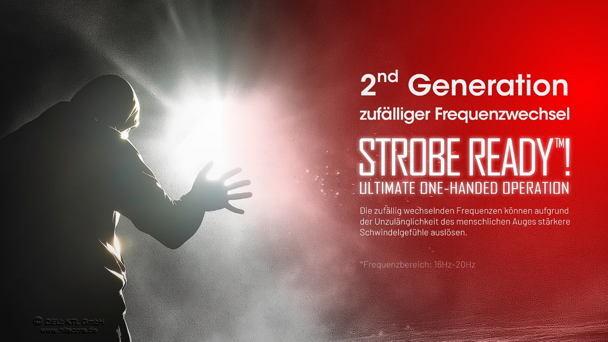 Nitecore EDC29 mit Darstellung des STROBE-READY-Modus mit wechselnder Blitzfrequenz