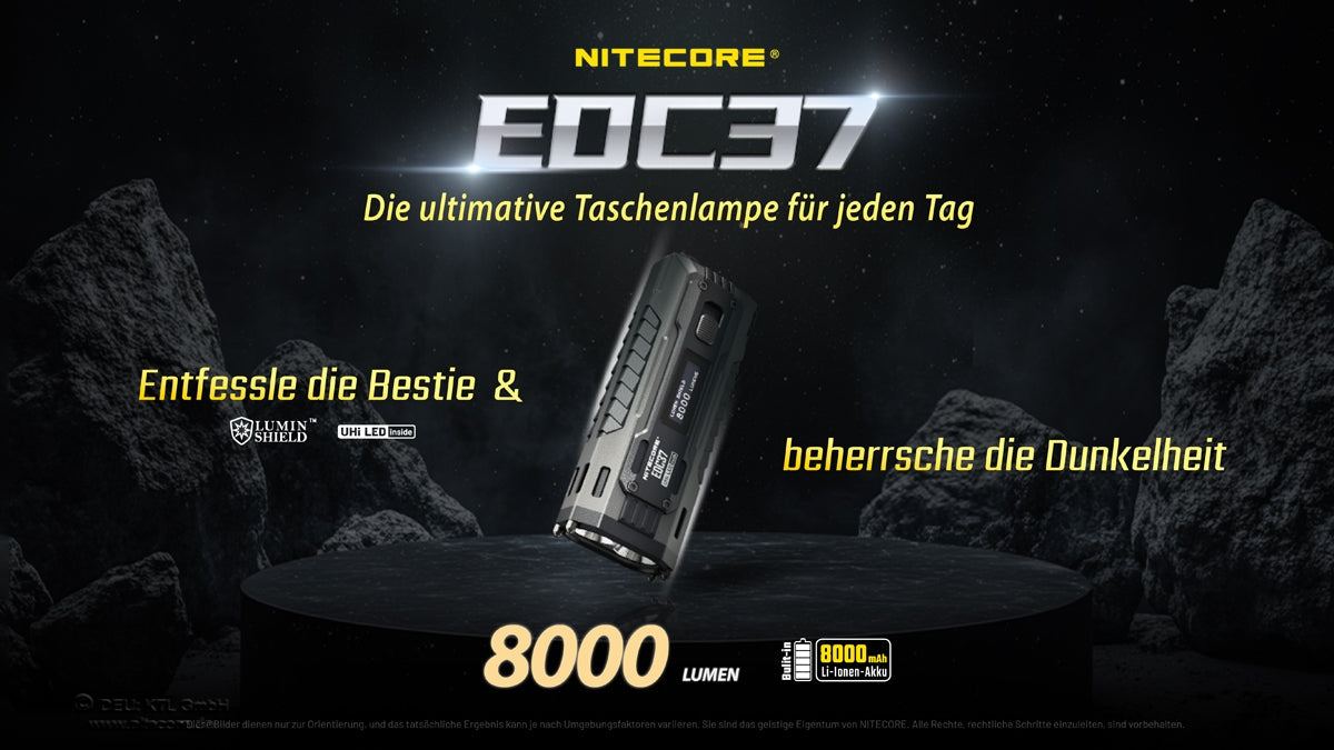 Übersicht der Nitecore EDC37 Taschenlampe mit ihren wichtigsten Funktionen und Ausstattungsmerkmalen