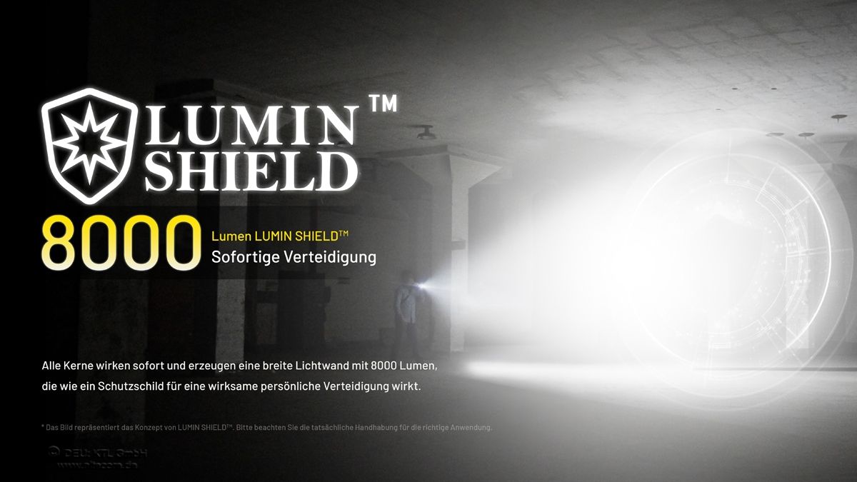 Darstellung des LUMIN SHIELD Modus der Nitecore EDC37 mit 8000 Lumen