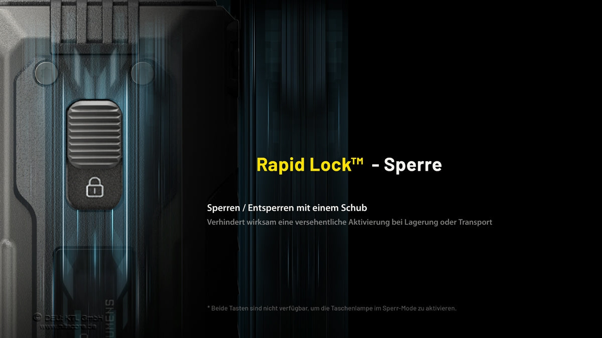 Nitecore EDC37 mit Rapid Lock Schiebeschalter zur Sicherung gegen unbeabsichtigtes Einschalten