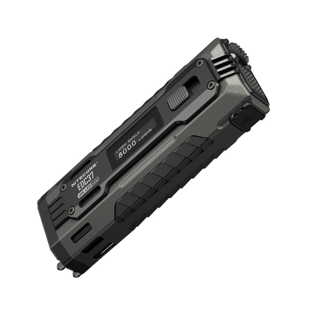 Nitecore EDC37 Taschenlampe mit kompaktem Gehäuse als Freisteller auf weißem Hintergrund