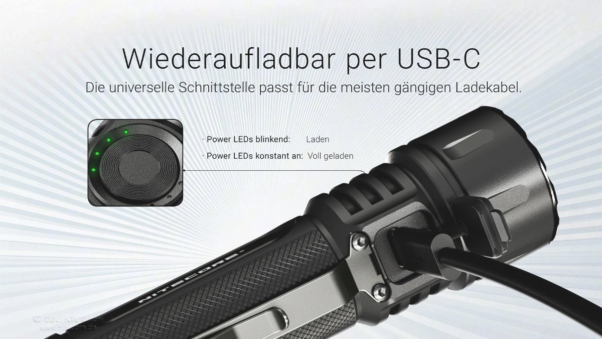Nitecore EX7 – wiederaufladbar per USB-C direkt an der Taschenlampe