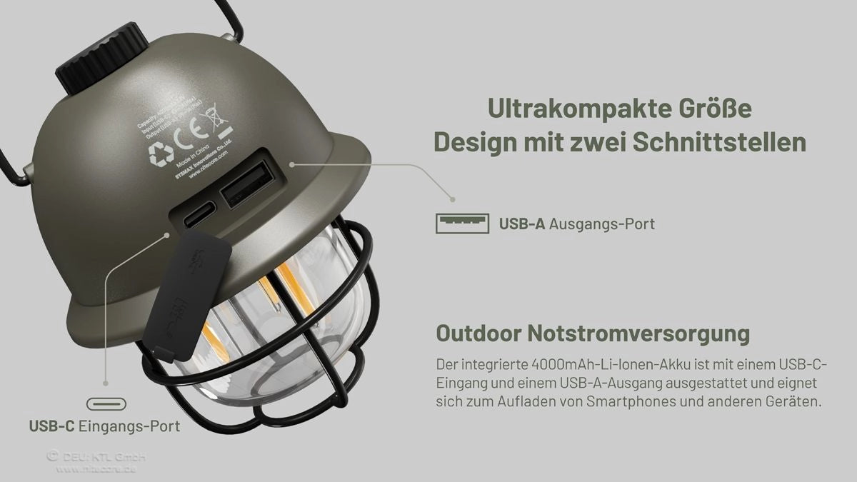 Größe und Design der Nitecore LR40 – kompakte Campinglaterne mit Griff