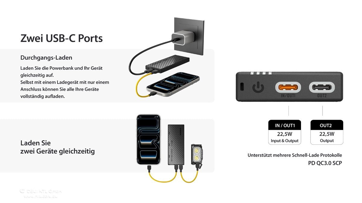 Nitecore NB10000 Gen4 zwei USB C Ports Powerbank gleichzeitig laden