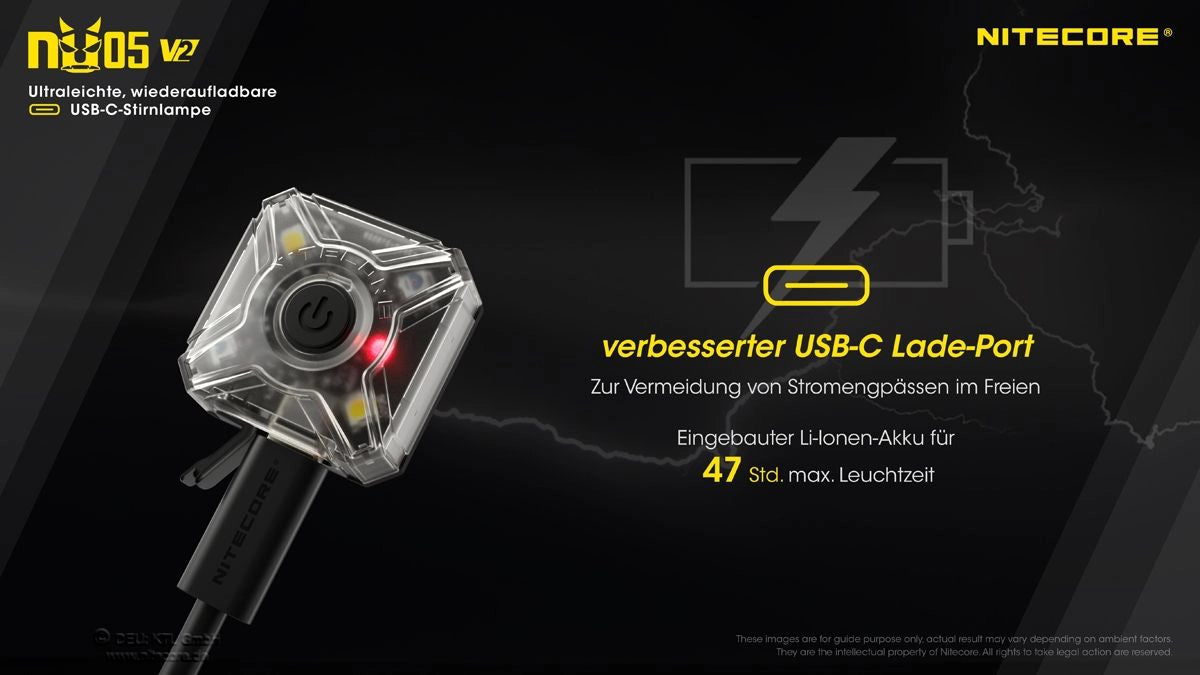 Nitecore NU05 V2 – verbesserter USB-C Lade-Port zum Aufladen des integrierten Akkus