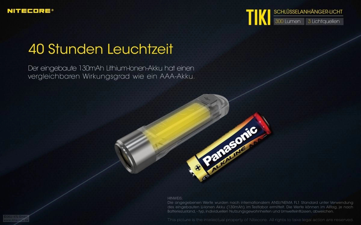 Nitecore TIKI Leuchtzeit und Akku – wiederaufladbar für lange Laufzeiten im Alltag