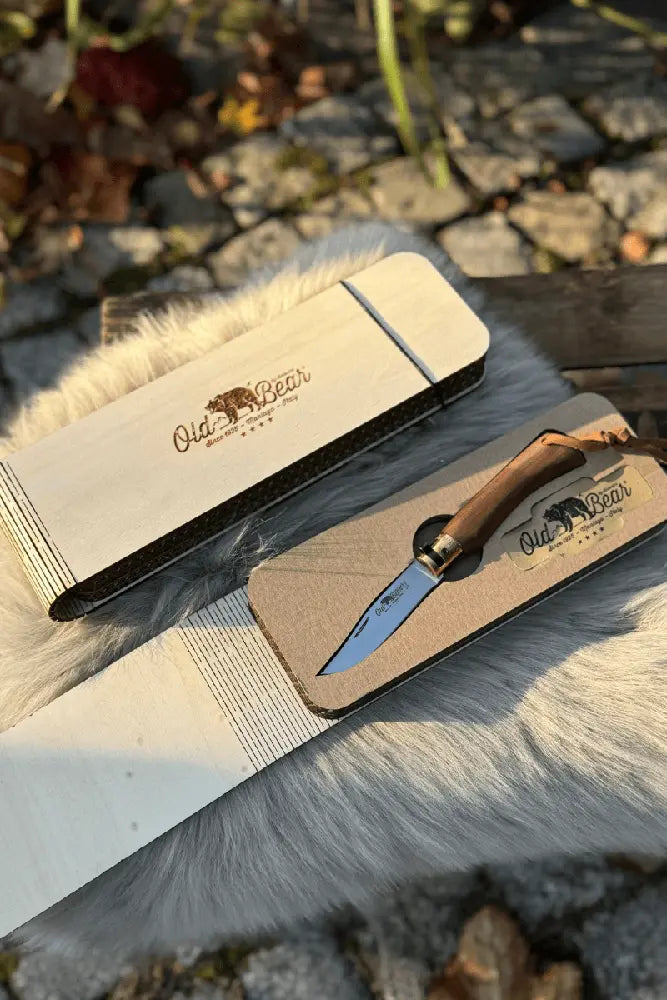 Old Bear Geschenkbox Holz Karton hochwertige Verpackung fuer Klappmesser