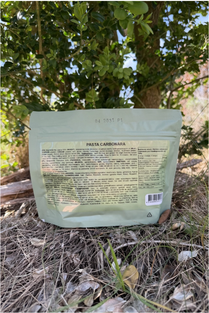 Pasta Carbonara von Food Force 150 g als praktische Camping-Mahlzeit für Outdoor, Trekking und Wandertouren