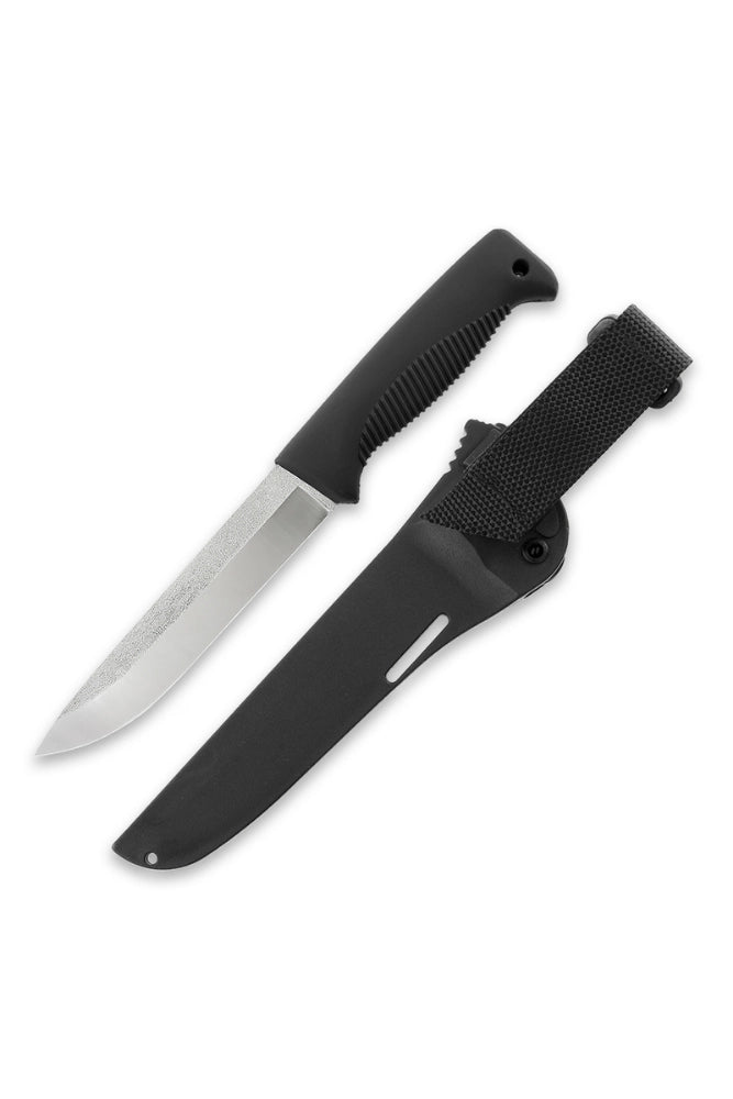 Freigestelltes Produktbild des Peltonen Ranger Puukko M95 mit N690 Stahl in Schwarz. Robustes Outdoor- und Bushcraftmesser aus finnischer Fertigung für anspruchsvolle Einsätze.
