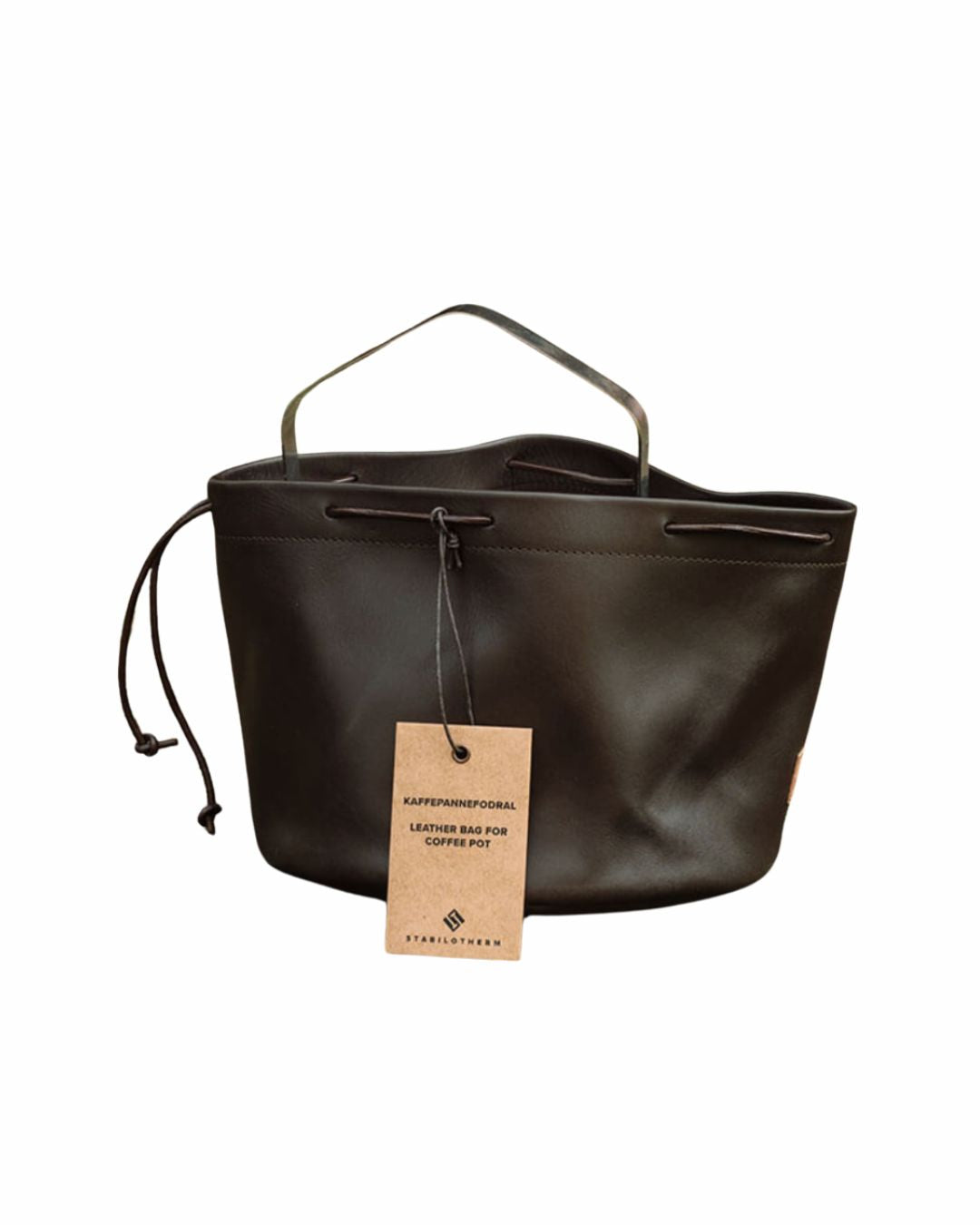Stabilotherm Ledersack für Kaffeekessel 1 l mit braunem Rinderleder, freigestellt, für Kaffee unterwegs