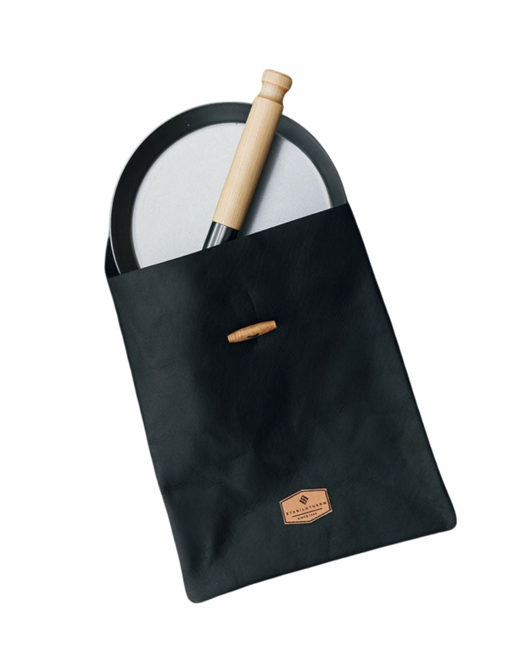 Stabilotherm Ledertasche für Jägerpfanne 21 cm mit braunem Rinderleder, freigestellt, für Camping und Trekking
