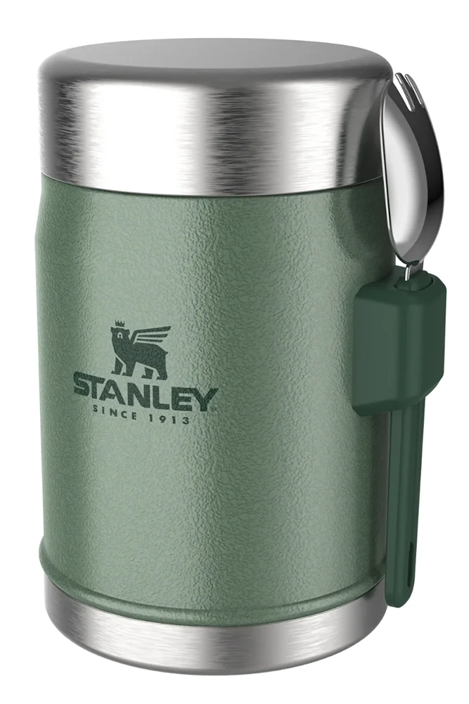 Stanley Classic Legendary Food Jar mit Spork in Hammertone Green – Edelstahl-Isolierbehälter als Freisteller für Outdoor & Camping