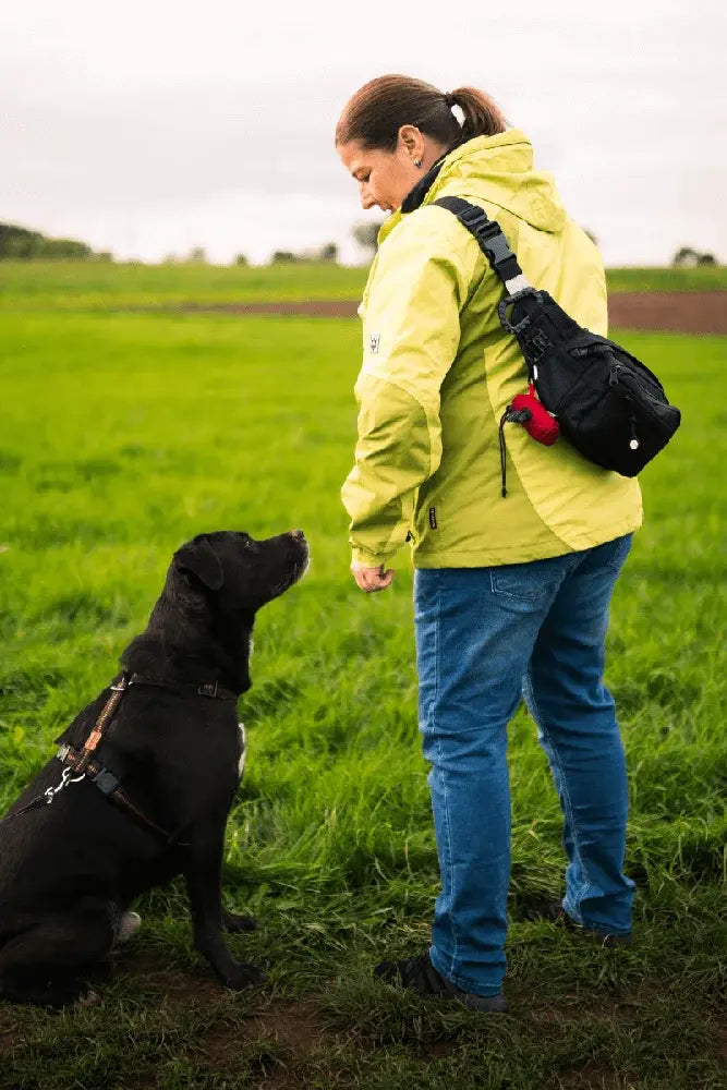 Tambe Gassitasche Tambe Bag in einer Outdoor Szene beim Spaziergang mit dem Hund