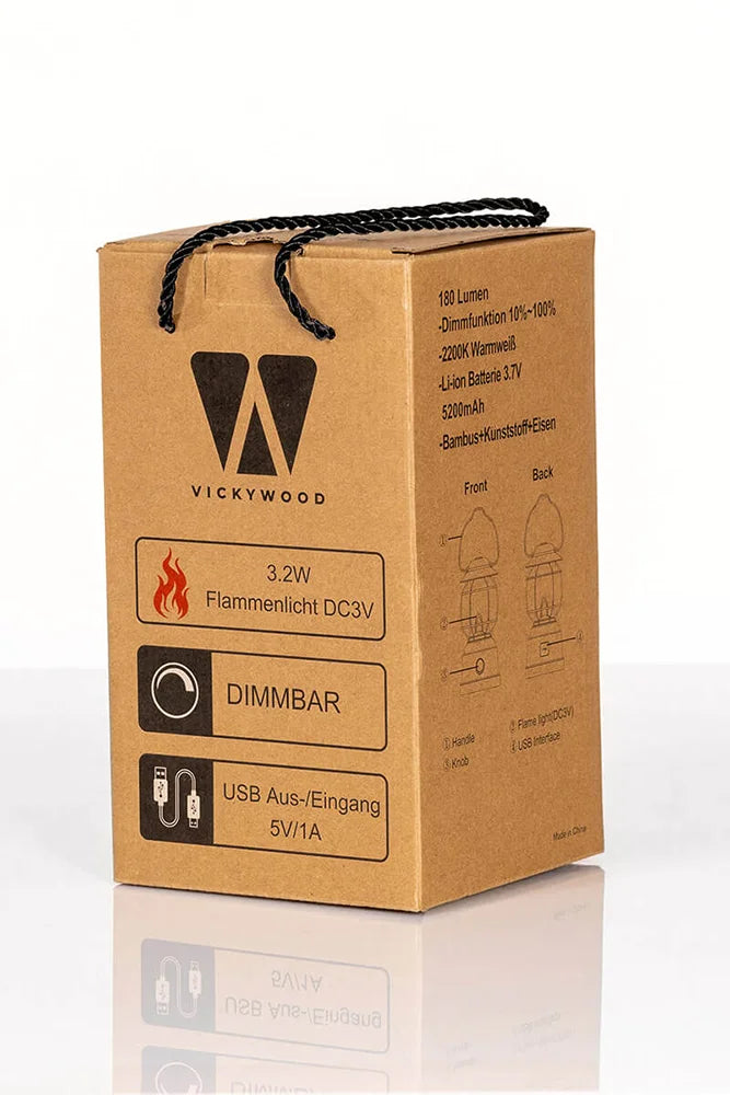 Vickywood Woody Lantern Campinglampe dimmbar mit Karton