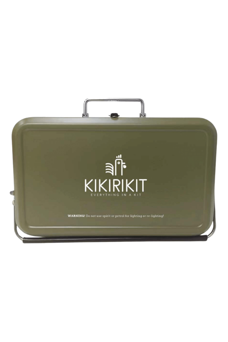 Stylischer Koffer-Grill tragbarer Holzkohlegrill in oliv