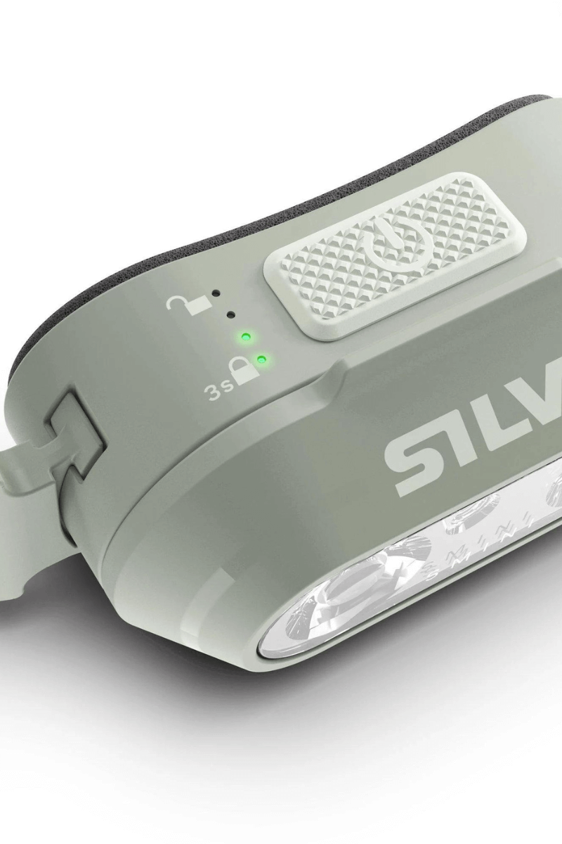kompakte Stirnlampe Smini von Silva in mint Batterieanzeige