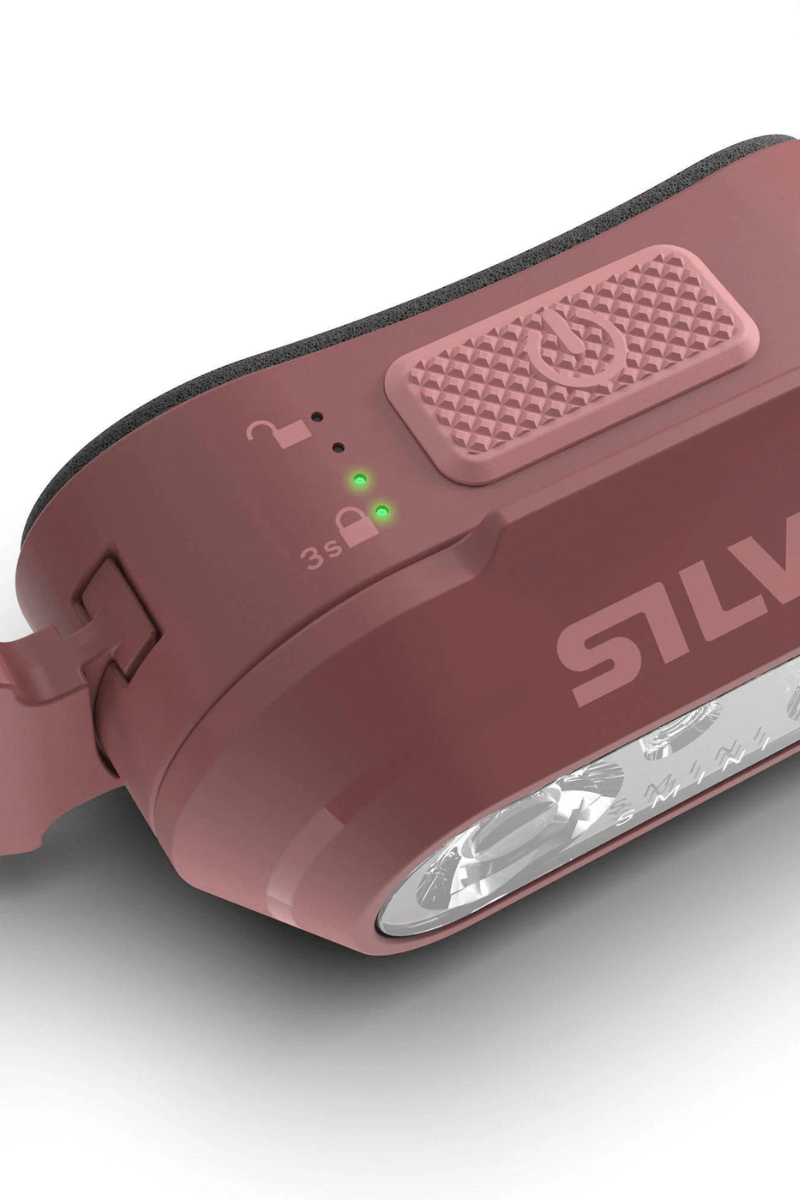 kompakte Stirnlampe Smini von Silva in rose Batterieanzeige