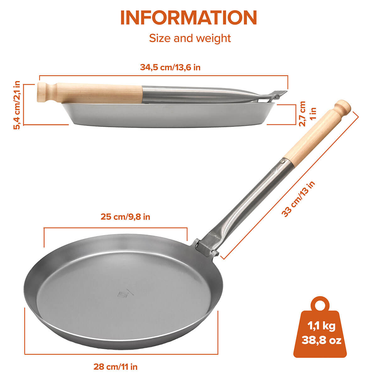 Maße Outdoor Küche Stabilotherm Jägerpfanne 21cm klappbar mit Birkenholz-Griff