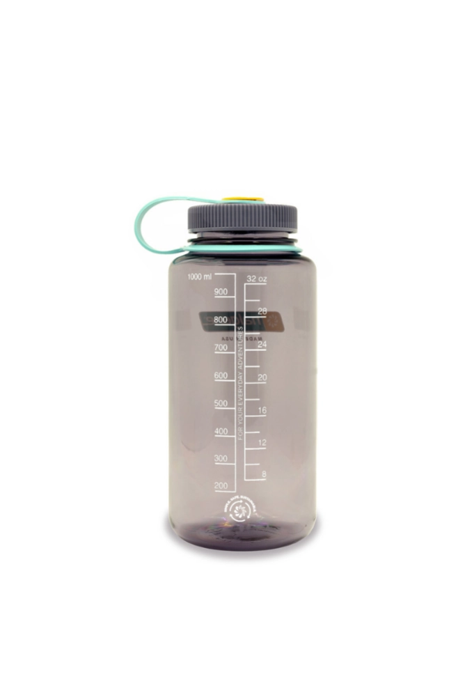 Graue Nalgene Trinkflasche 1 Liter mit Weithals für Camping, Reisen und Outdoor