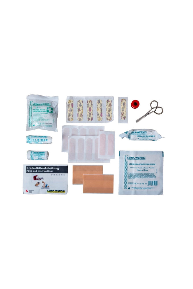 Freigestelltes Bild eines kompakten Erste Hilfe Sets. Ideal für Camping, Trekking und Reisen – platzsparend und leicht.