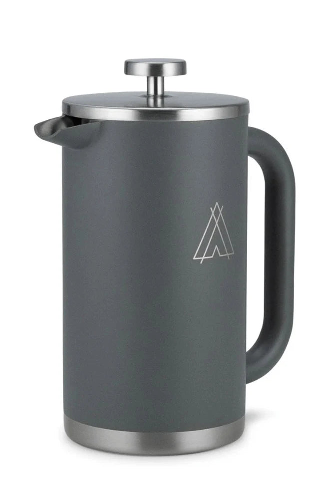 Campo Libre French Press Giorgio 1000ml in Deep Grey – Freisteller Vorderansicht der robusten, doppelwandigen Edelstahl-Kaffeepresse für Camping, Outdoor und Vanlife