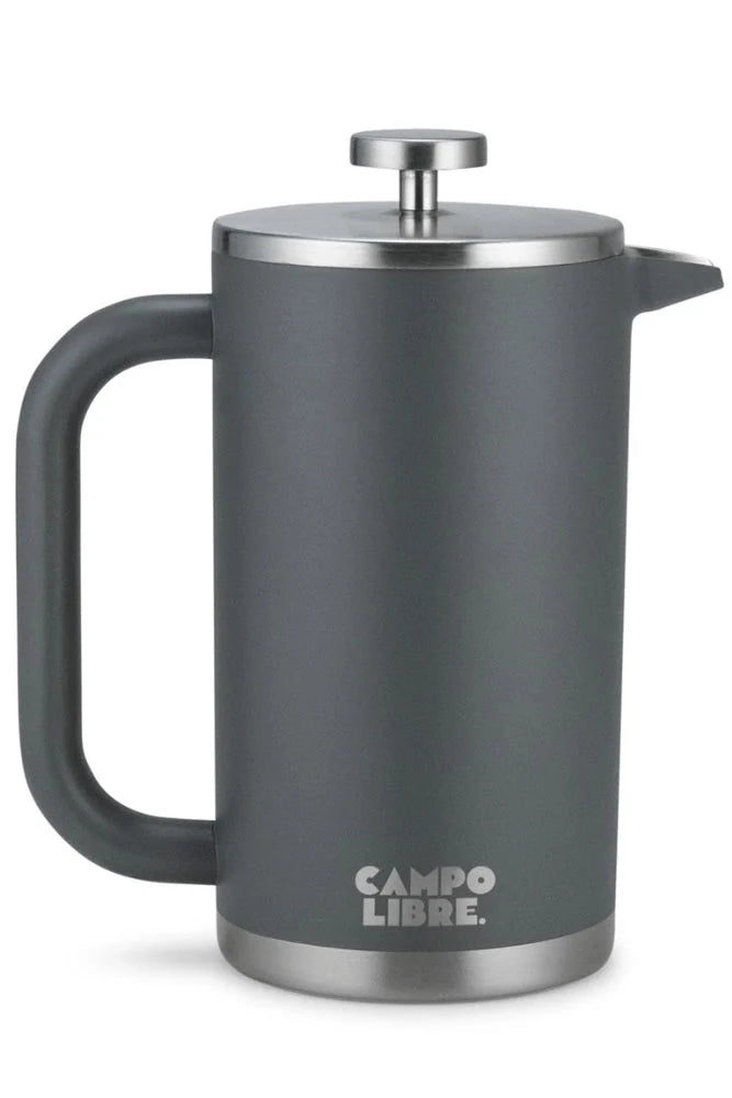 Campo Libre French Press Giorgio 1000ml in Deep Grey – Freistelleransicht der doppelwandigen Edelstahl-Kaffeepresse für Camping, Outdoor und Vanlife Kaffeezubereitung