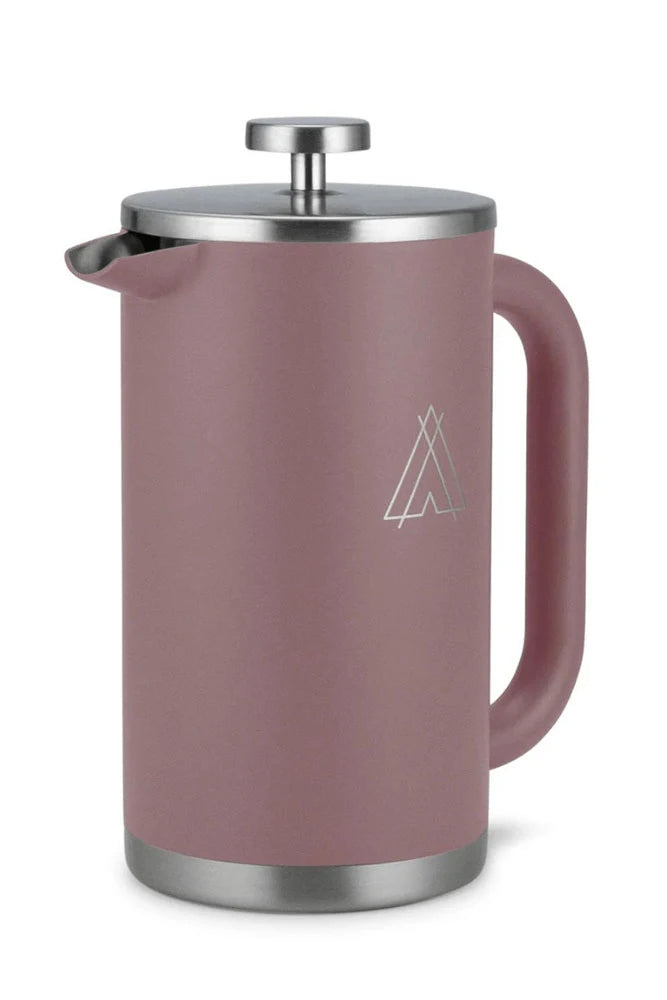 Campo Libre French Press Giorgio 1000ml in Misty Pink – Freisteller Vorderansicht der doppelwandigen Edelstahl-Kaffeepresse für Camping, Outdoor und Vanlife Kaffeezubereitung