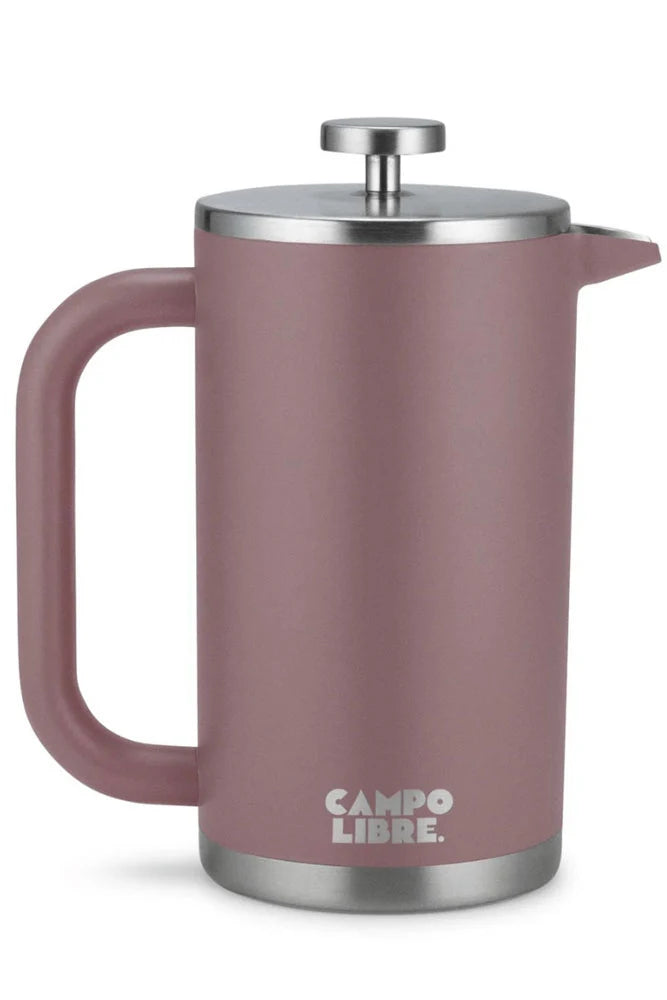 Campo Libre French Press Giorgio 1000ml in Misty Pink – Freistelleransicht der doppelwandigen Edelstahl-Kaffeepresse für Camping, Outdoor und Vanlife Kaffeezubereitung