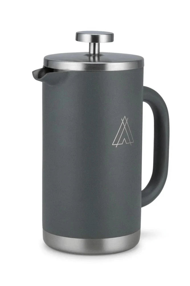 Campo Libre French Press Giorgio 600ml in Deep Grey – Freisteller Vorderansicht der doppelwandigen Edelstahl-Kaffeepresse für Camping, Outdoor und Vanlife