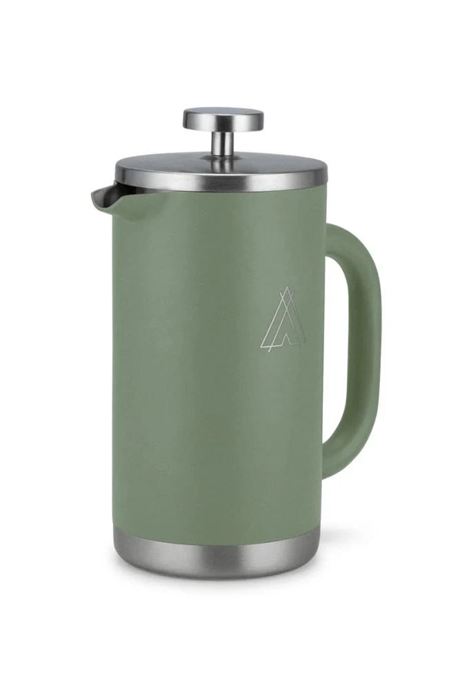 Campo Libre French Press Giorgio 600ml in Moss Green – Freisteller Vorderansicht der isolierten Edelstahl-Kaffeepresse für Camping, Outdoor und Vanlife