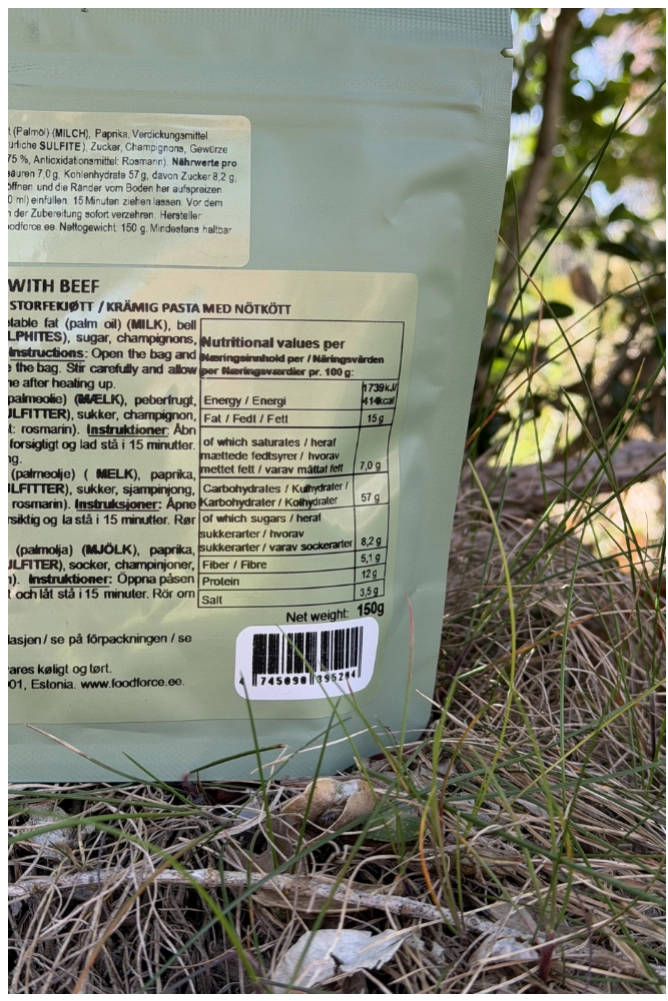 Food Force Creamy Pasta with Beef 150 g als cremige Trekkingnahrung mit Rindfleisch für Camping, Wandern und Outdoor