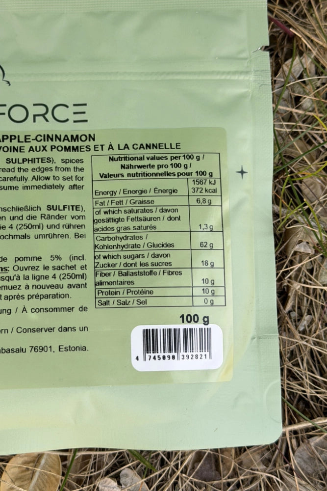 Food Force Porridge Apfel Zimt als süße Trekkingnahrung mit Haferflocken für Outdoor-Abenteuer und Campküche