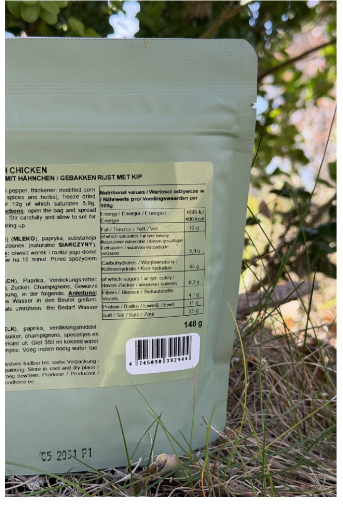 Fried Rice with Chicken von Food Force 148 g als Trekkingessen mit Reis und Hähnchen für Outdoor-Abenteuer
