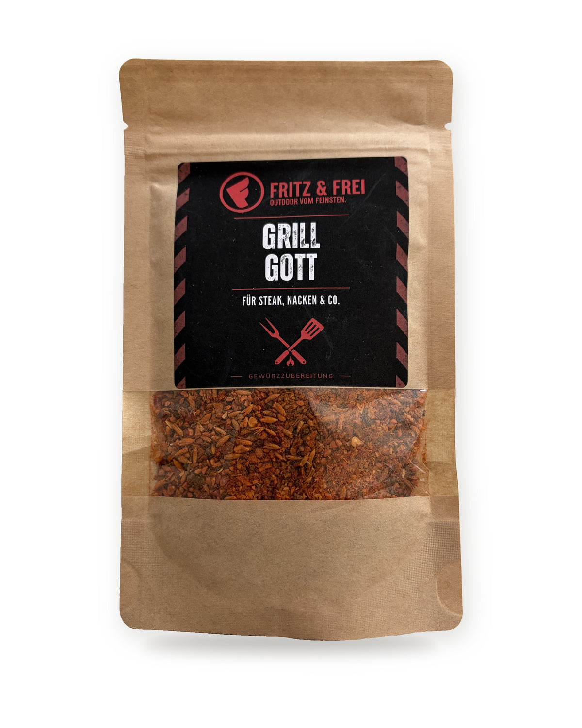 Fritz & Frei Grillgott Gewürzzubereitung 90 g im Kraftpapierbeutel mit Sichtfenster, Vorderseite