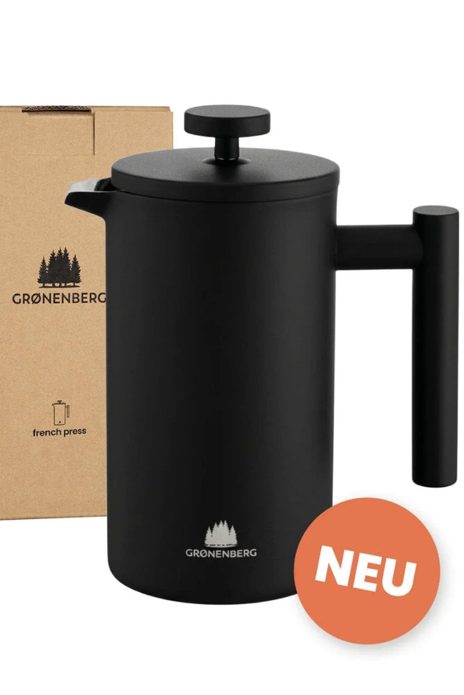 Groenenberg Edelstahl French Press Black – hochwertiger Kaffeebereiter aus Edelstahl im Freisteller.