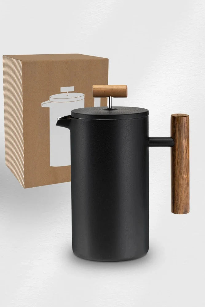 Lambda Coffee French Press aus Edelstahl mit Rhino Coating Nautic Night als Freisteller fuer Camping Outdoor und Vanlife