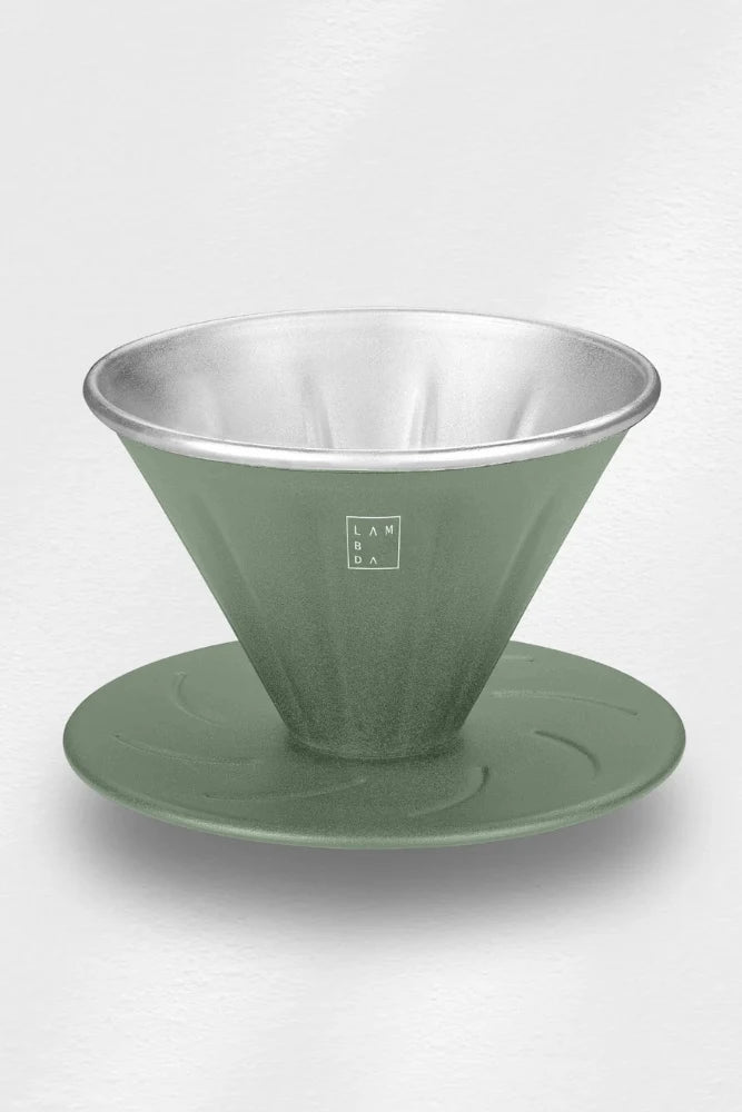 Lambda Coffee Hand-Kaffeefilter Sierra in Moss Green Grün – Edelstahlfilter inklusive Karabinerhaken & 10 Papierfiltern für Outdoor & Camping