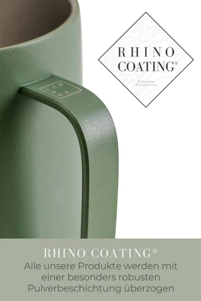 Lambda Coffee Thermobecher Atacama aus Edelstahl 360ml Detail Rhino Coating in Moss Green Gruen
