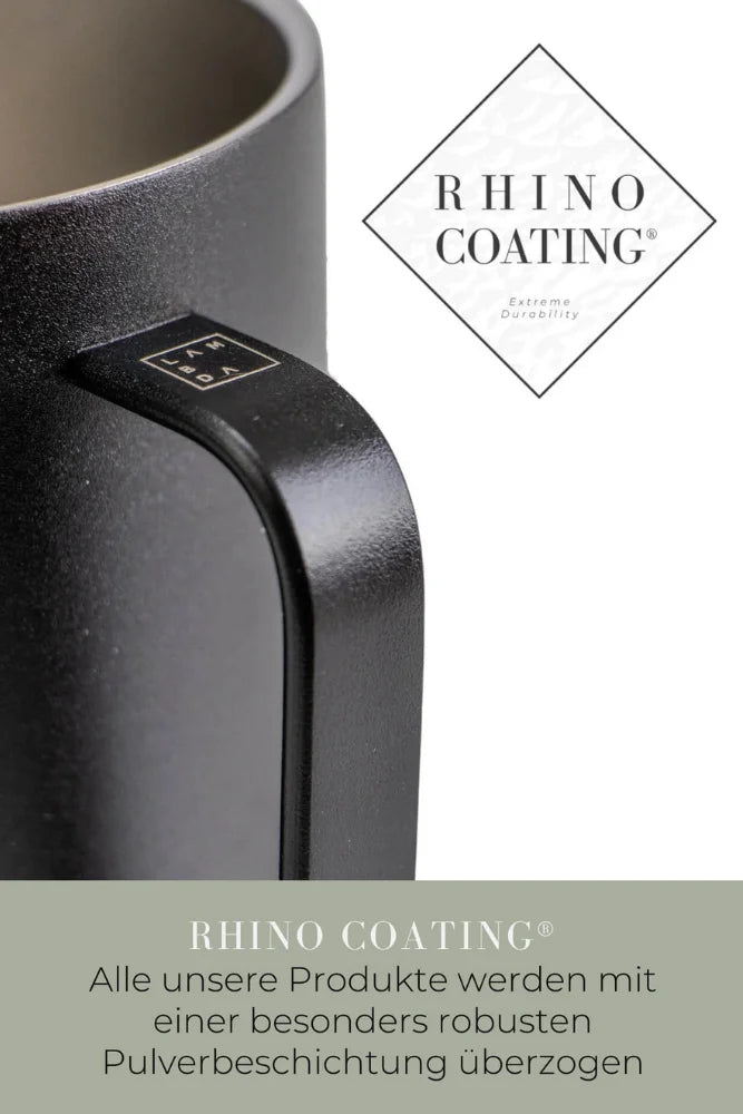 Lambda Coffee Thermobecher Atacama aus Edelstahl 360ml Detail Rhino Coating in Nautic Night Schwarz
