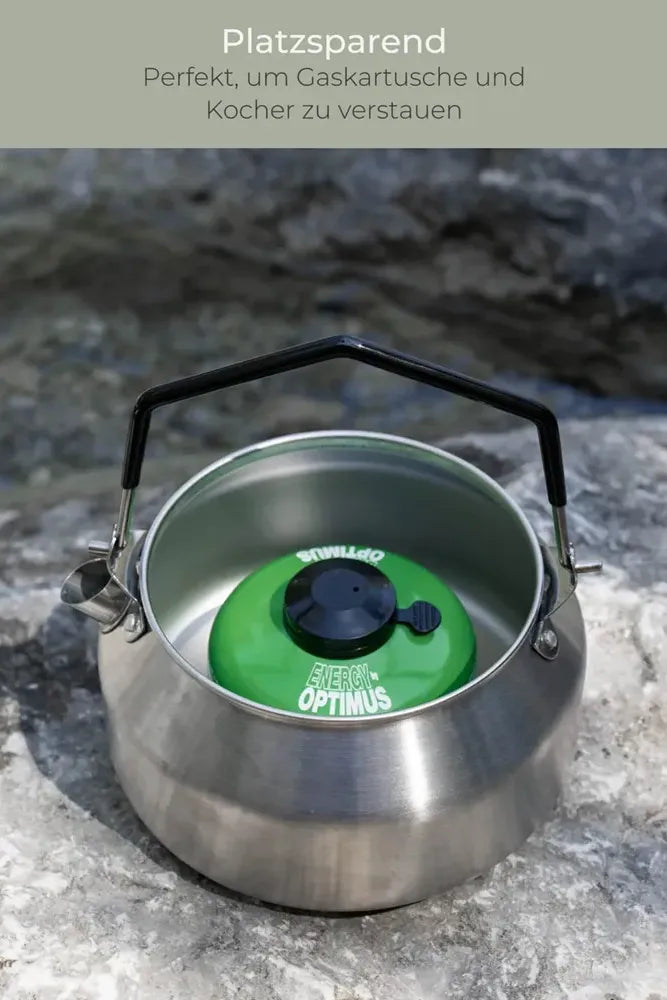 Lambda Coffee Wasserkessel Geysir 1 L aus Edelstahl mit Platz für Gaskartusche – ideal für Outdoor, Camping & Vanlife