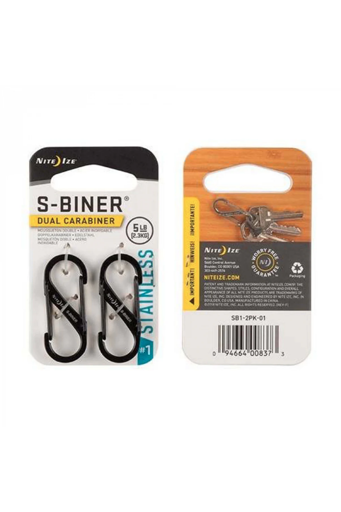 Nite Ize S-Biner Edelstahl schwarz Größe 1 – kompakter Doppelkarabiner Freisteller